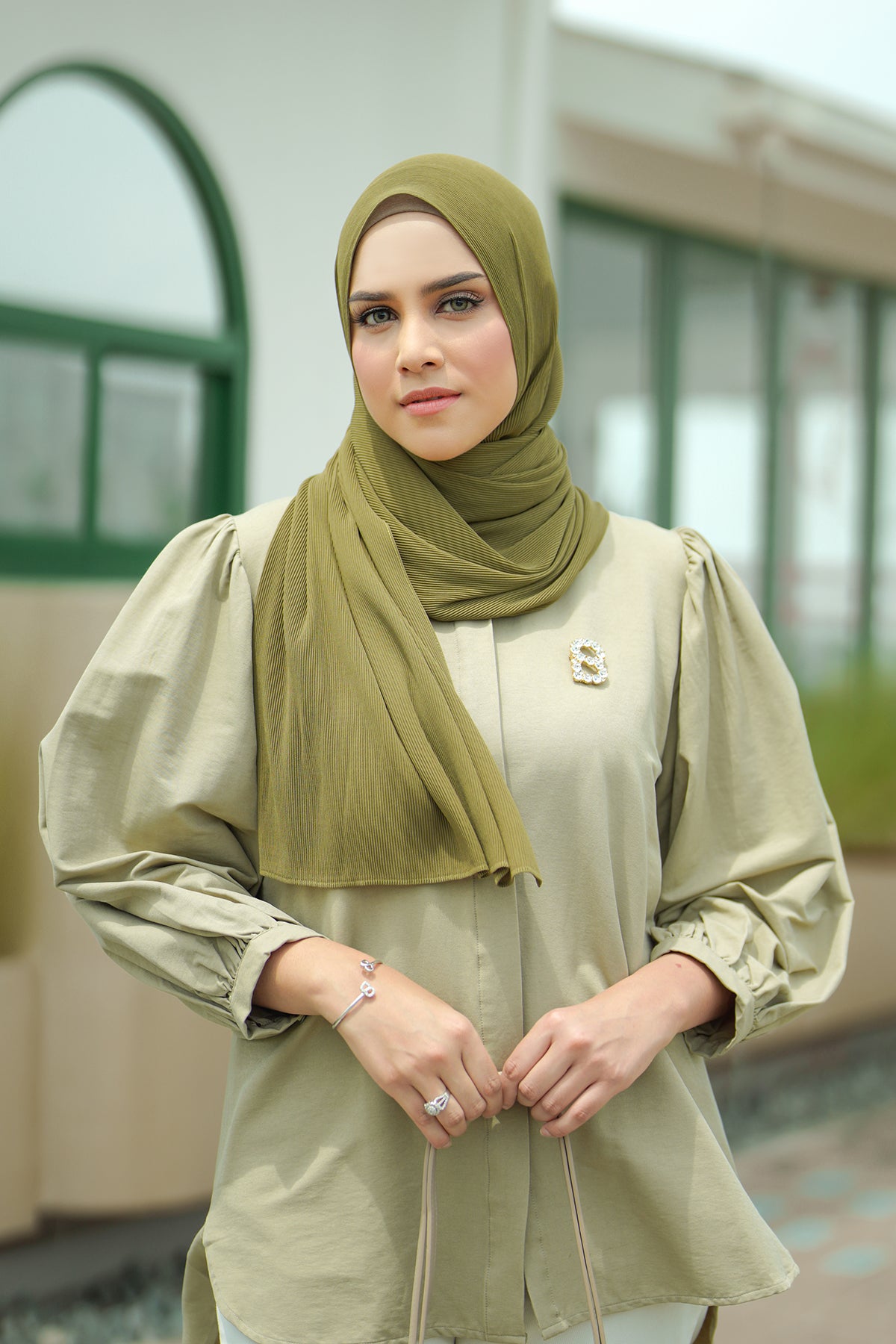 Günlük Pileli Şal - Yosun