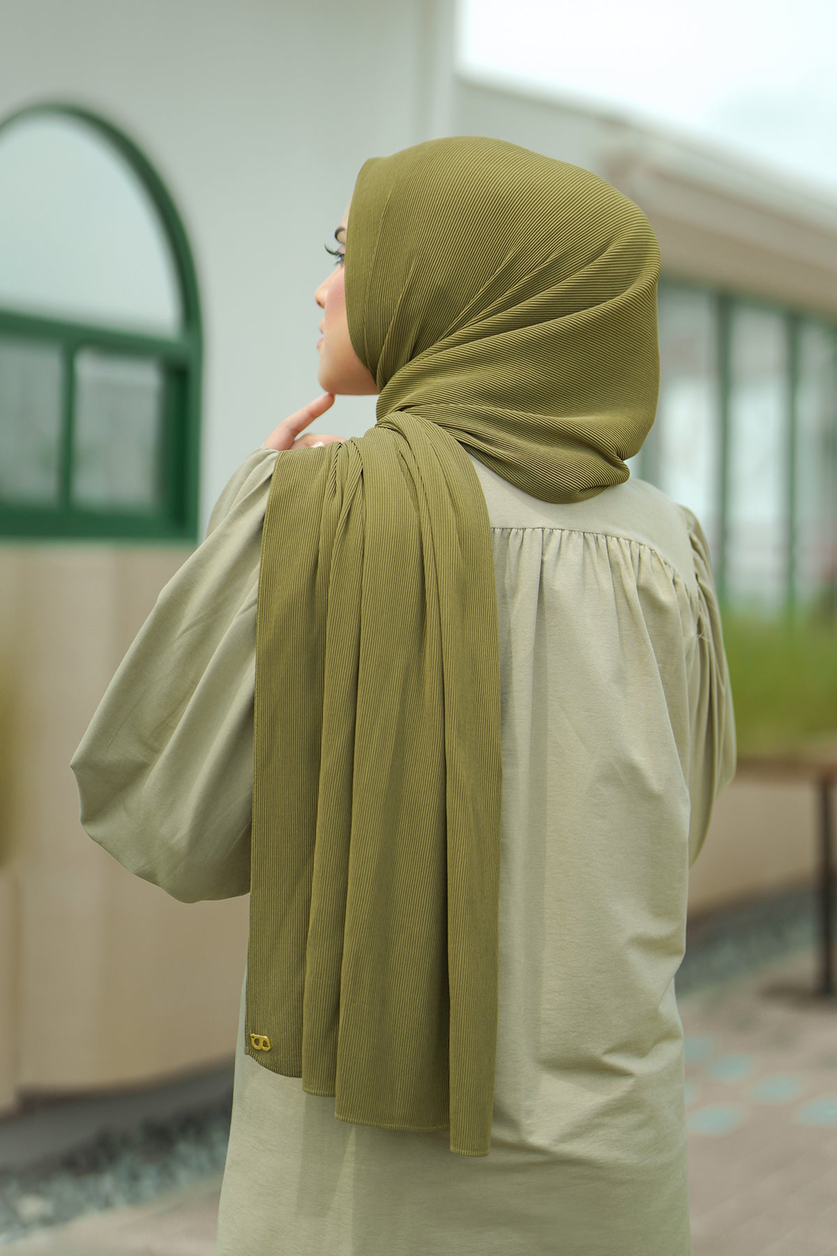 Günlük Pileli Şal - Yosun