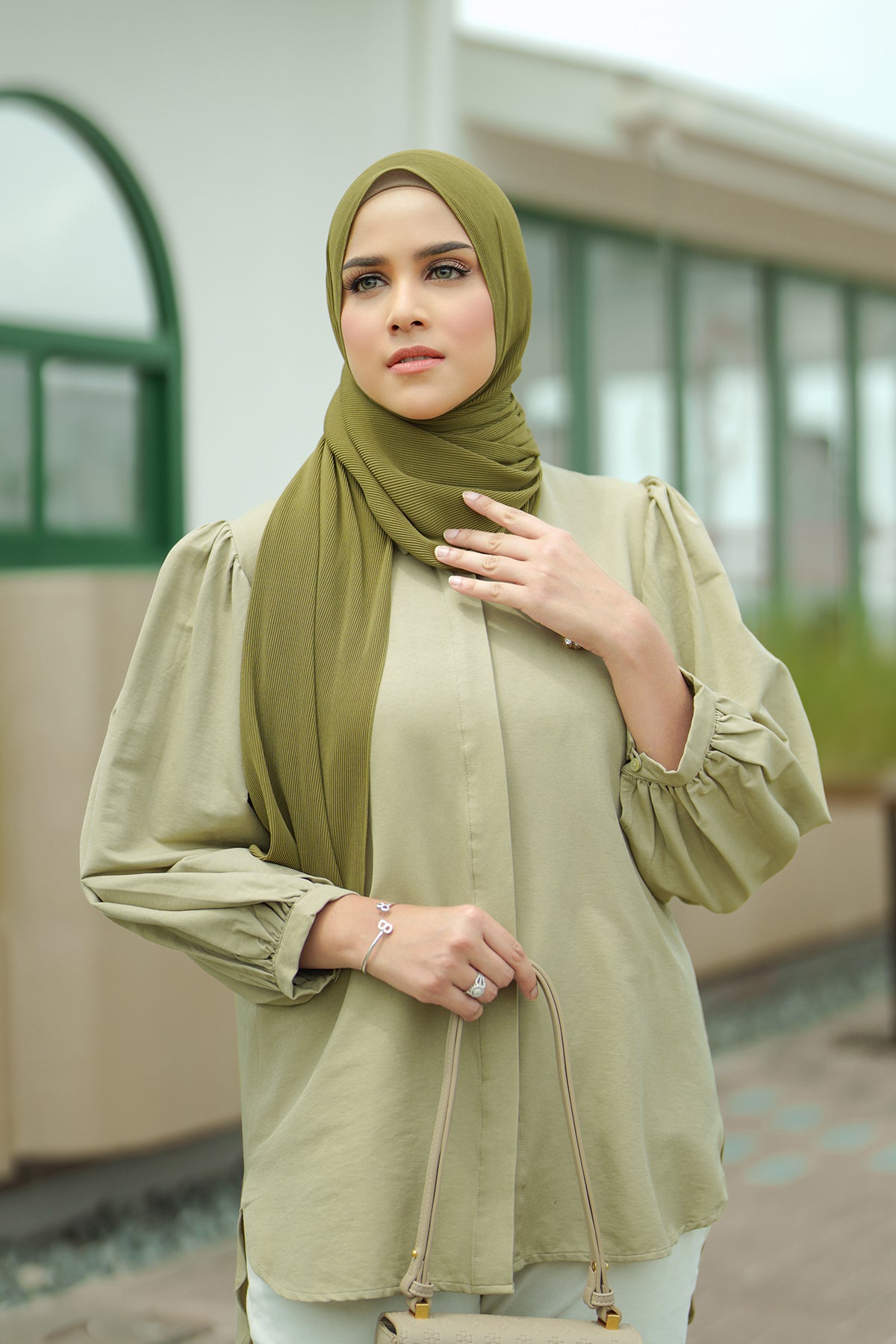 Günlük Pileli Şal - Yosun