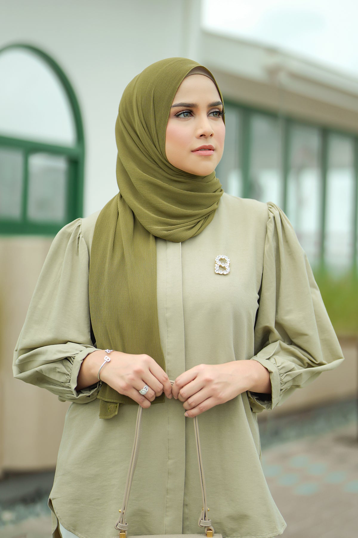 Günlük Pileli Şal - Yosun