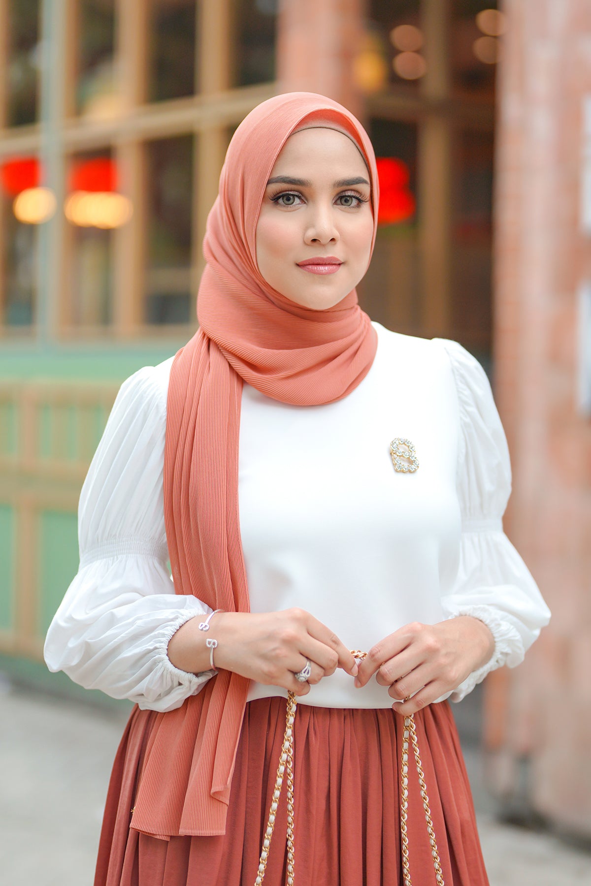 Everyday Pleated Shawl - Salmon