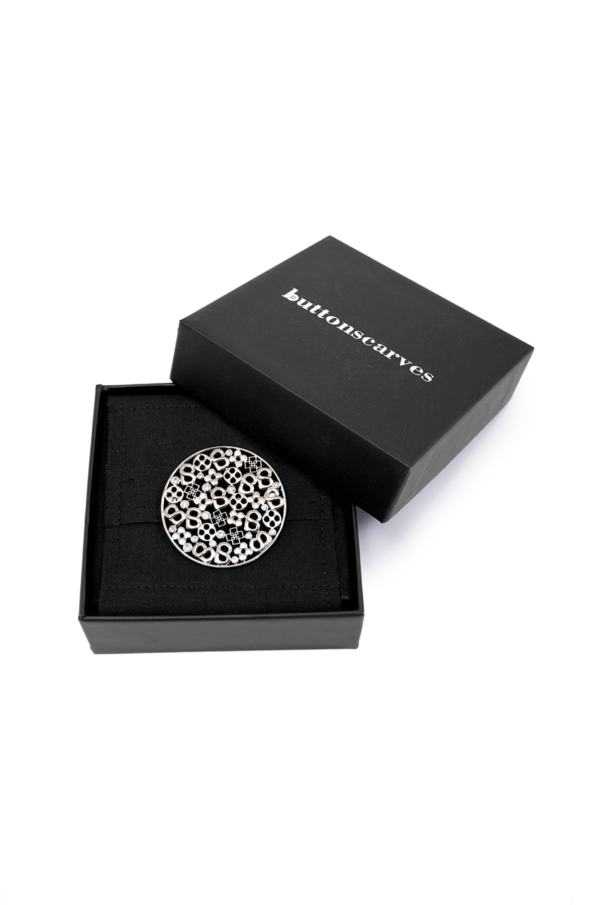 Monogram Carved Brooch - Silver