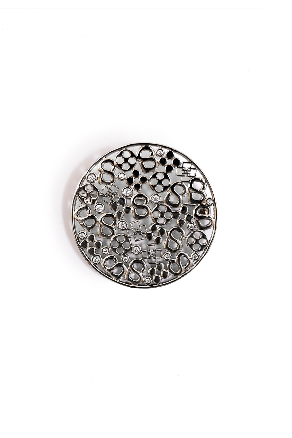 Monogram Carved Brooch - Silver