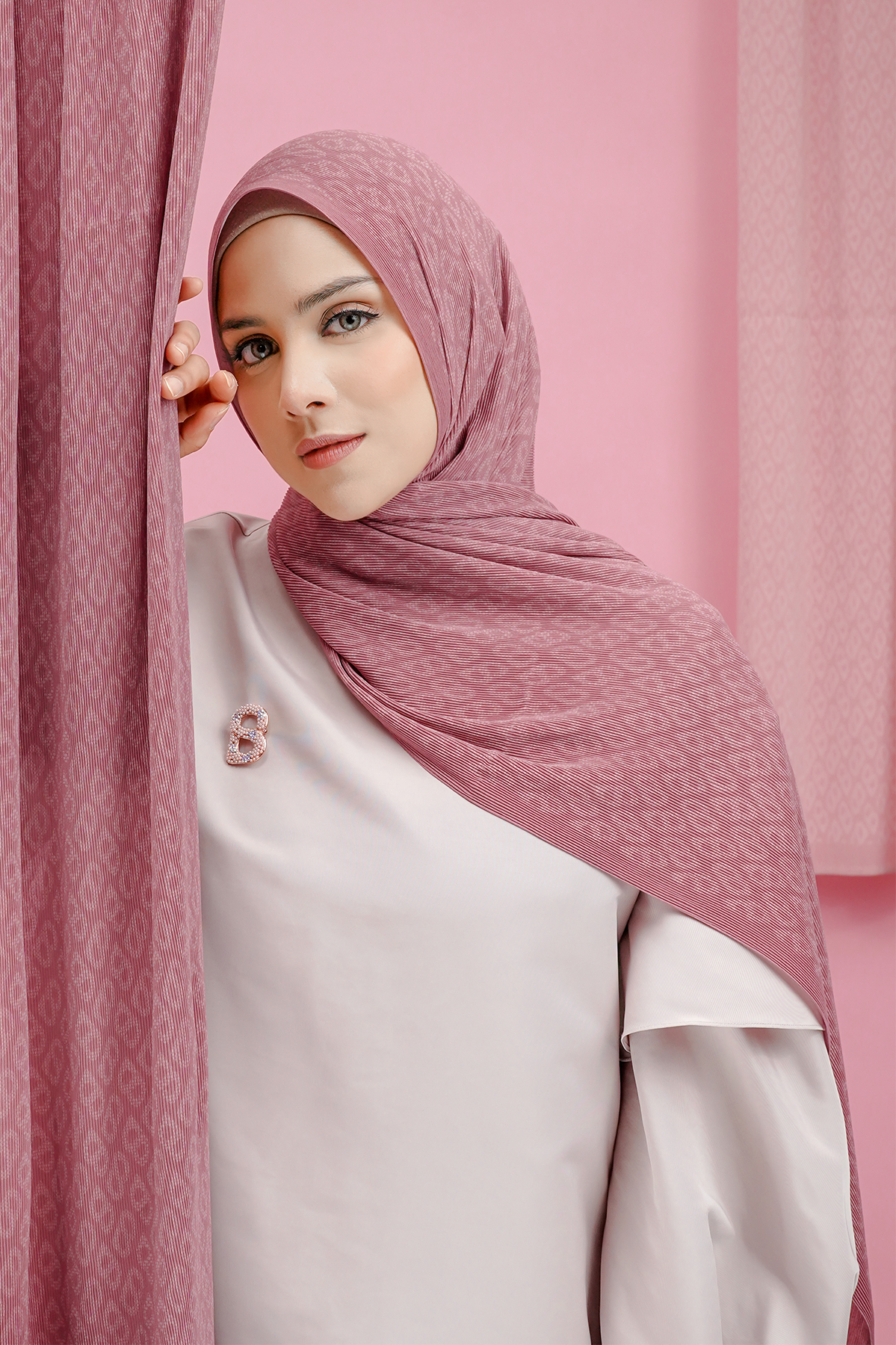 Tapis Pileli Şal - Kül Gül