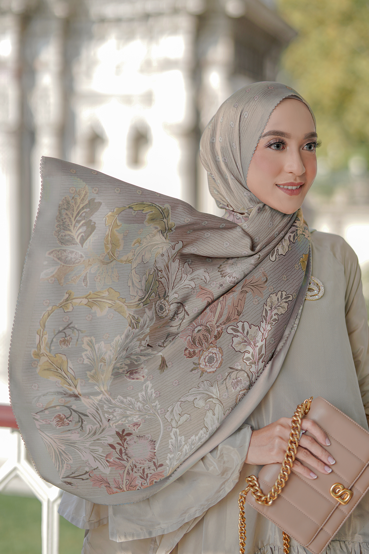 The Royale Satin Shawl - Khaki