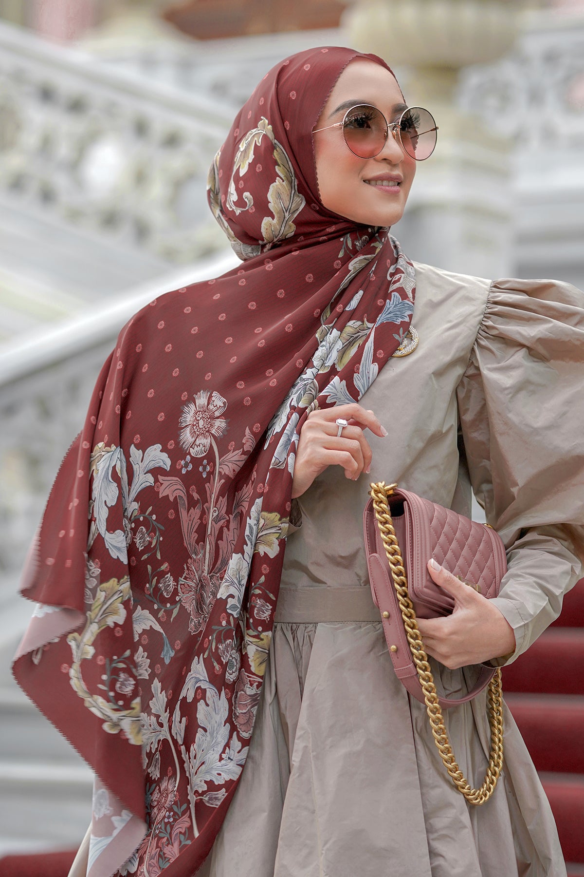 The Royale Satin Shawl - Maroon