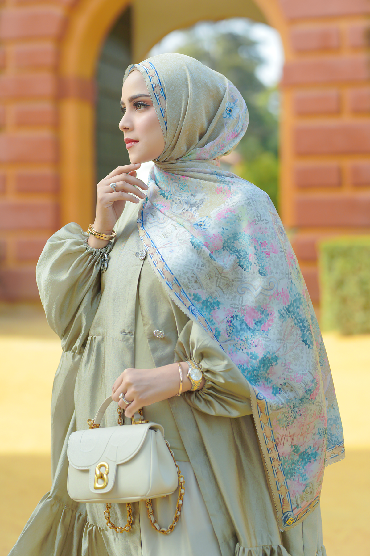 The Sevilla Satin Shawl - Khaki