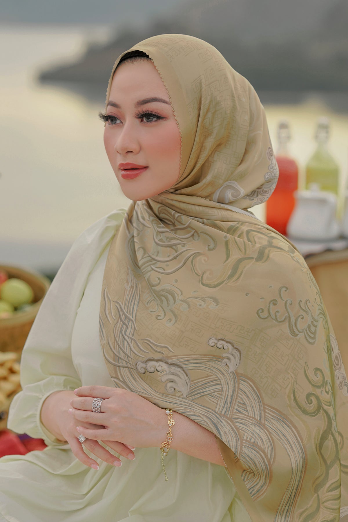 The Wave Satin Shawl in Sunrise