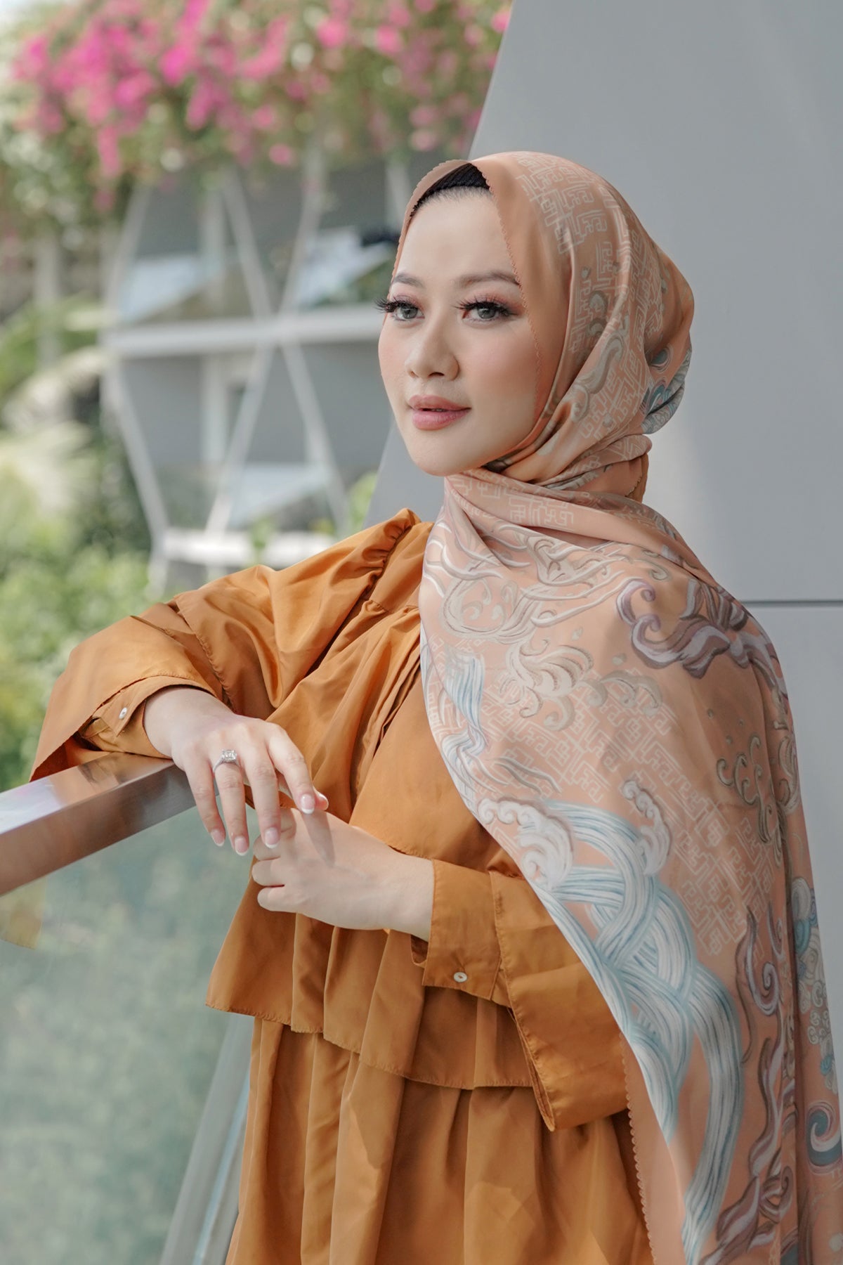 The Wave Satin Shawl in Sunset