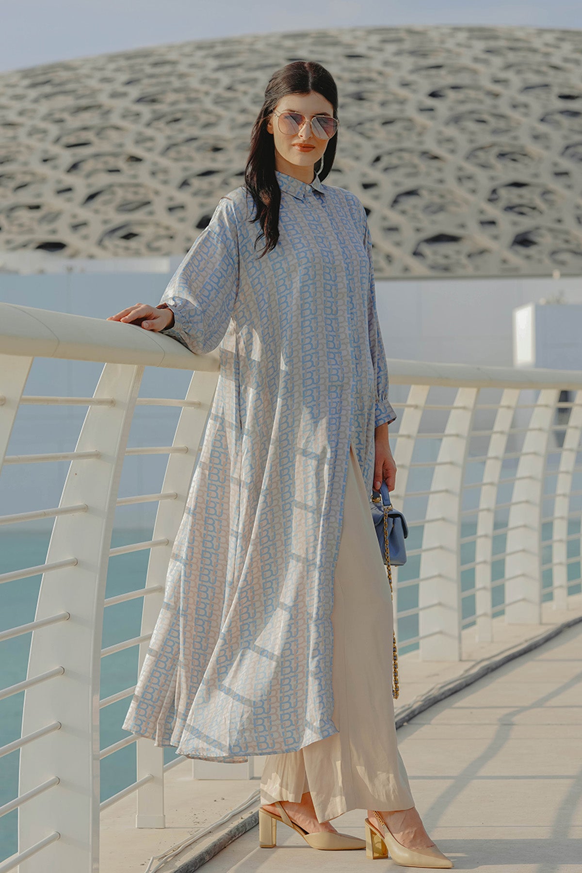 Inverted Mahina Monogram Shirt Dress - Luxury Blue