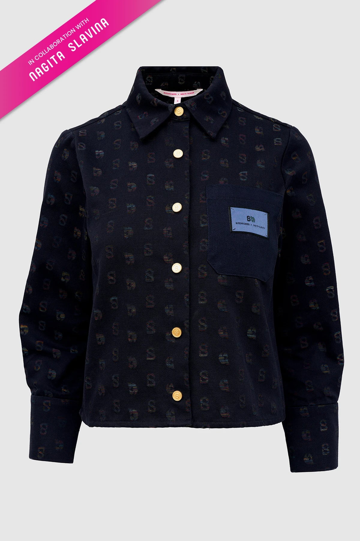 Nagita Denim Crop Shirt - Navy