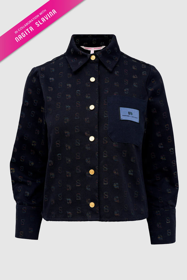 Nagita Denim Crop Shirt - Navy