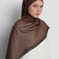 axis tie back shawl in hot fudge by buttonscarves front view
