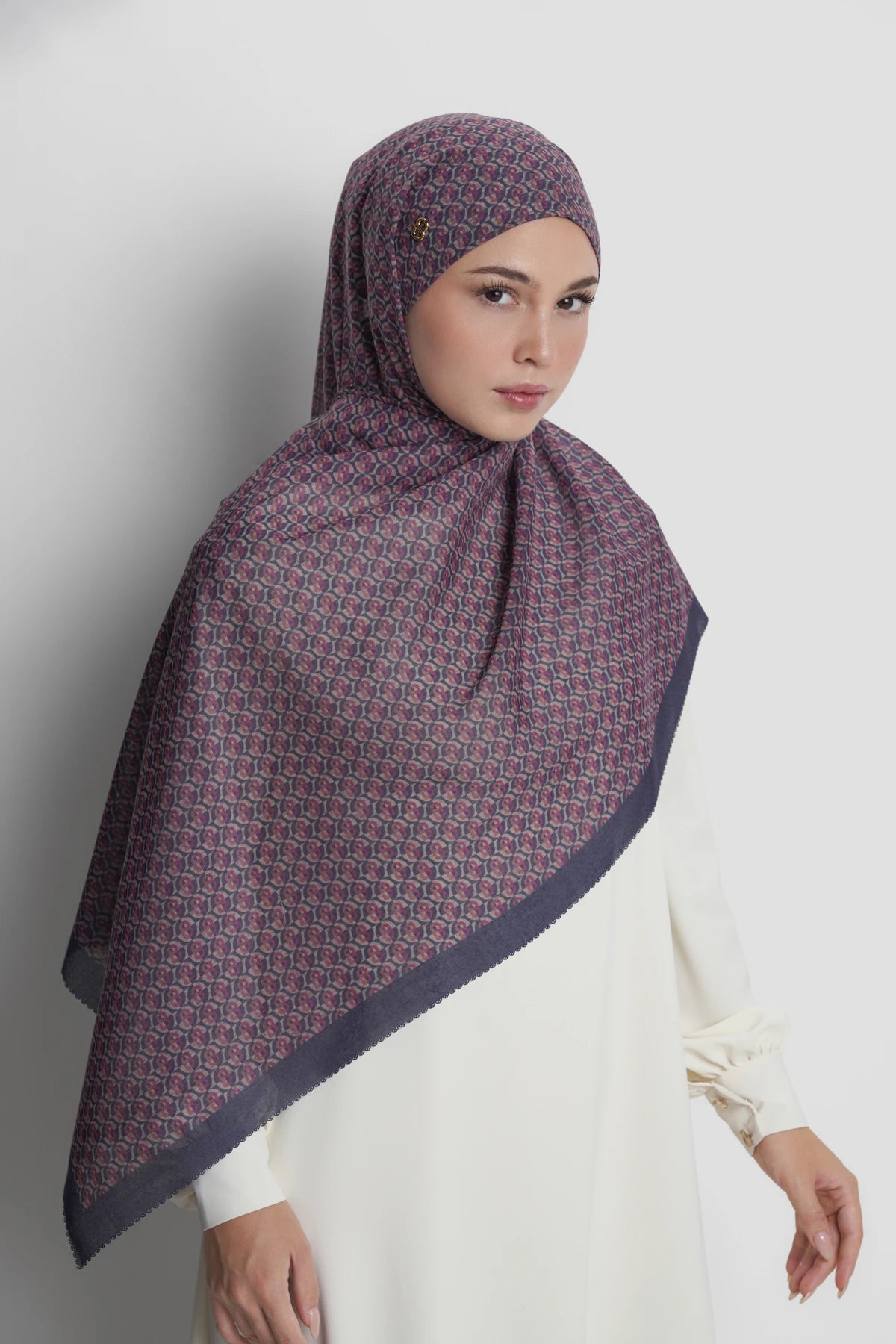 axis tie back shawl in peacoat by buttonscarves front view