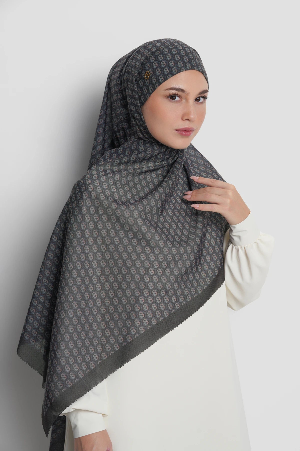 axis tie back shawl in raven by buttonscarves front view