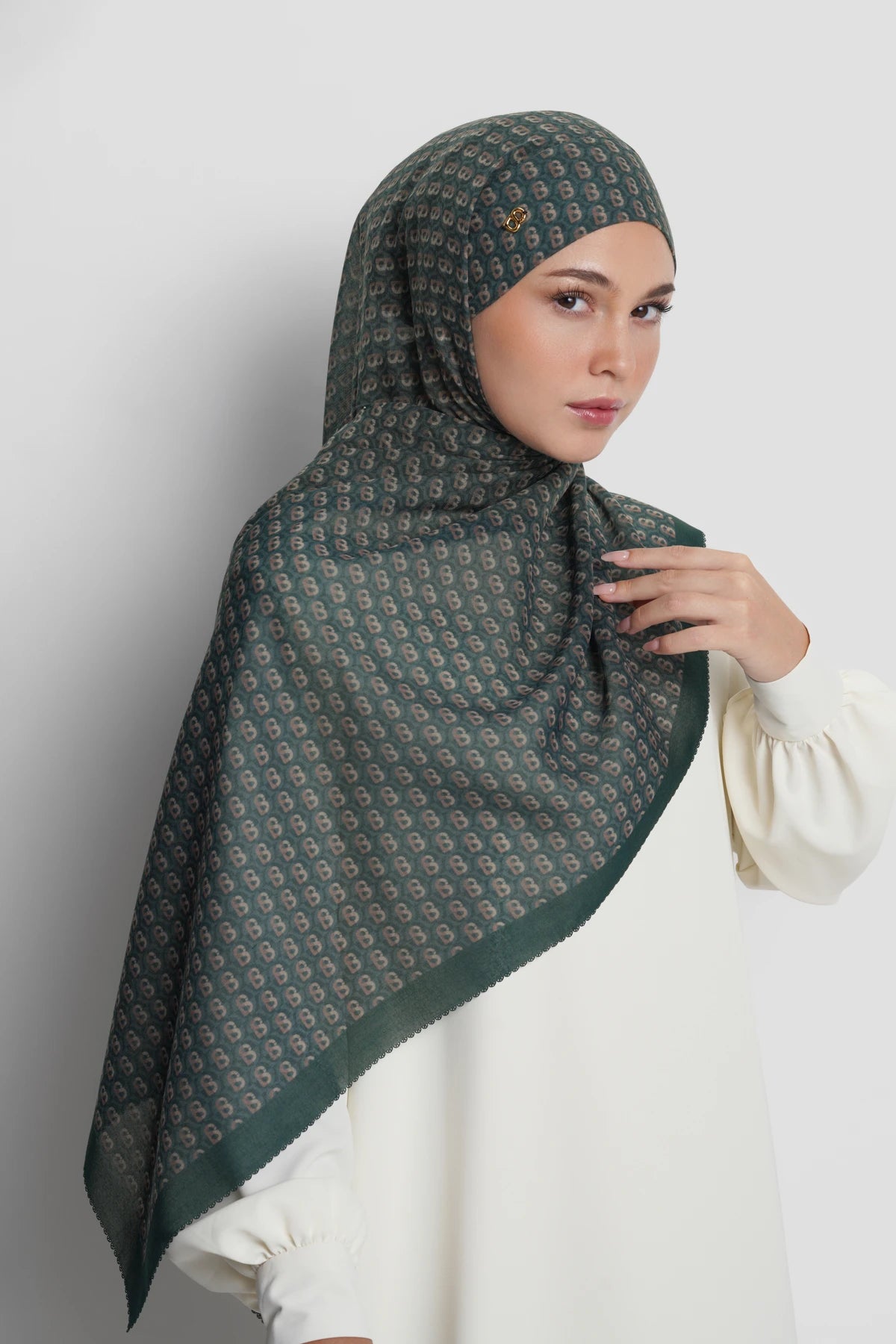 axis tie back shawl in sea moss by buttonscarves front view