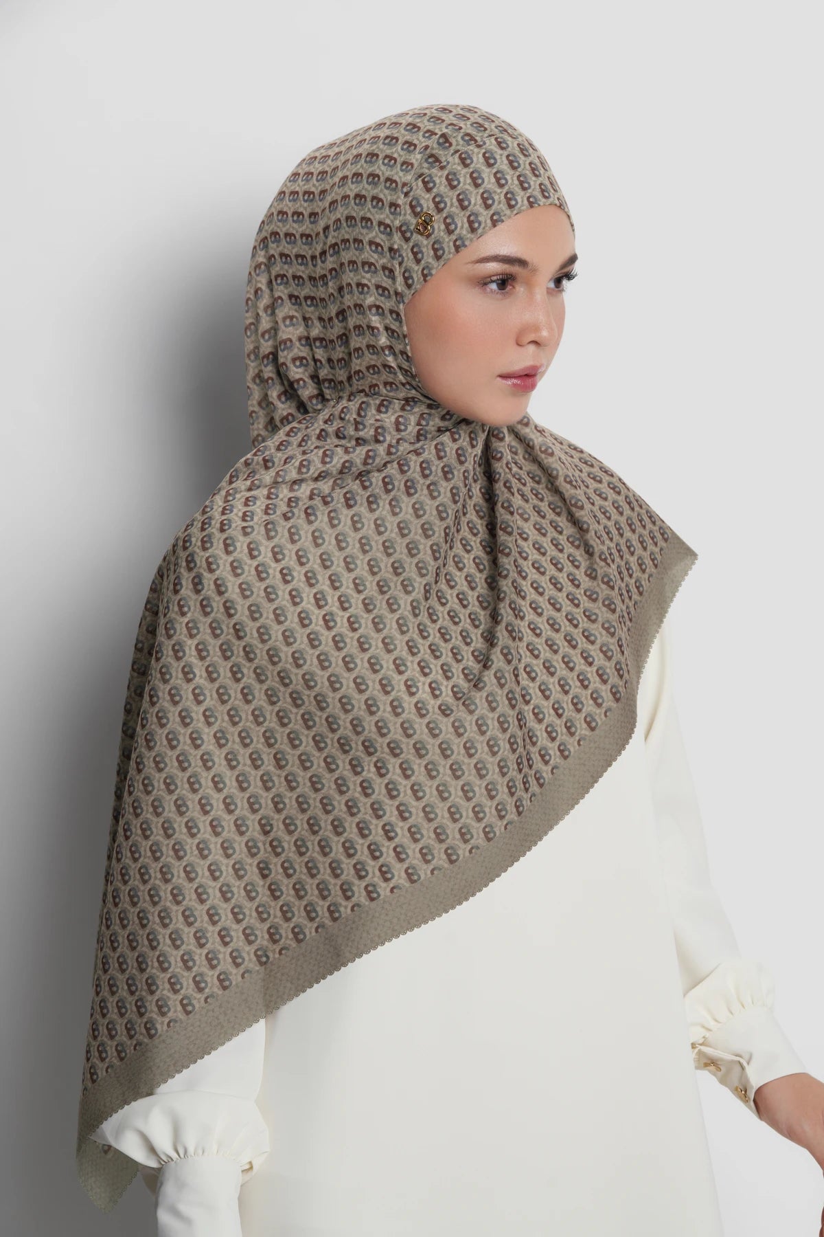 axis tie back shawl in stone gray by buttonscarves front view