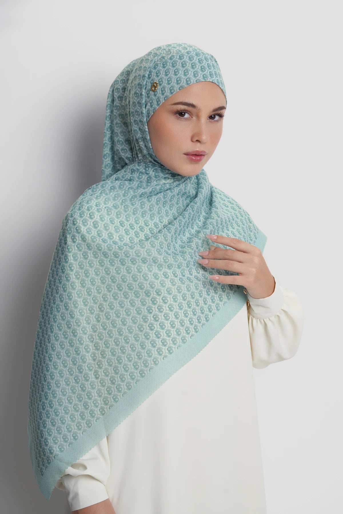 axis tie back shawl in tourmaline by buttonscarves front view
