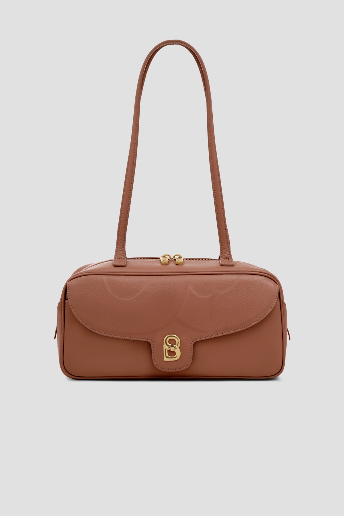 bria shoulder bag in caramel by buttonscarves front view