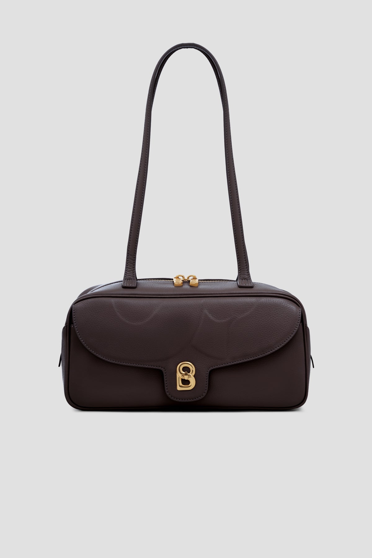 bria shoulder bag in dark brown by buttonscarves front view