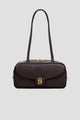 bria shoulder bag in dark brown by buttonscarves front view