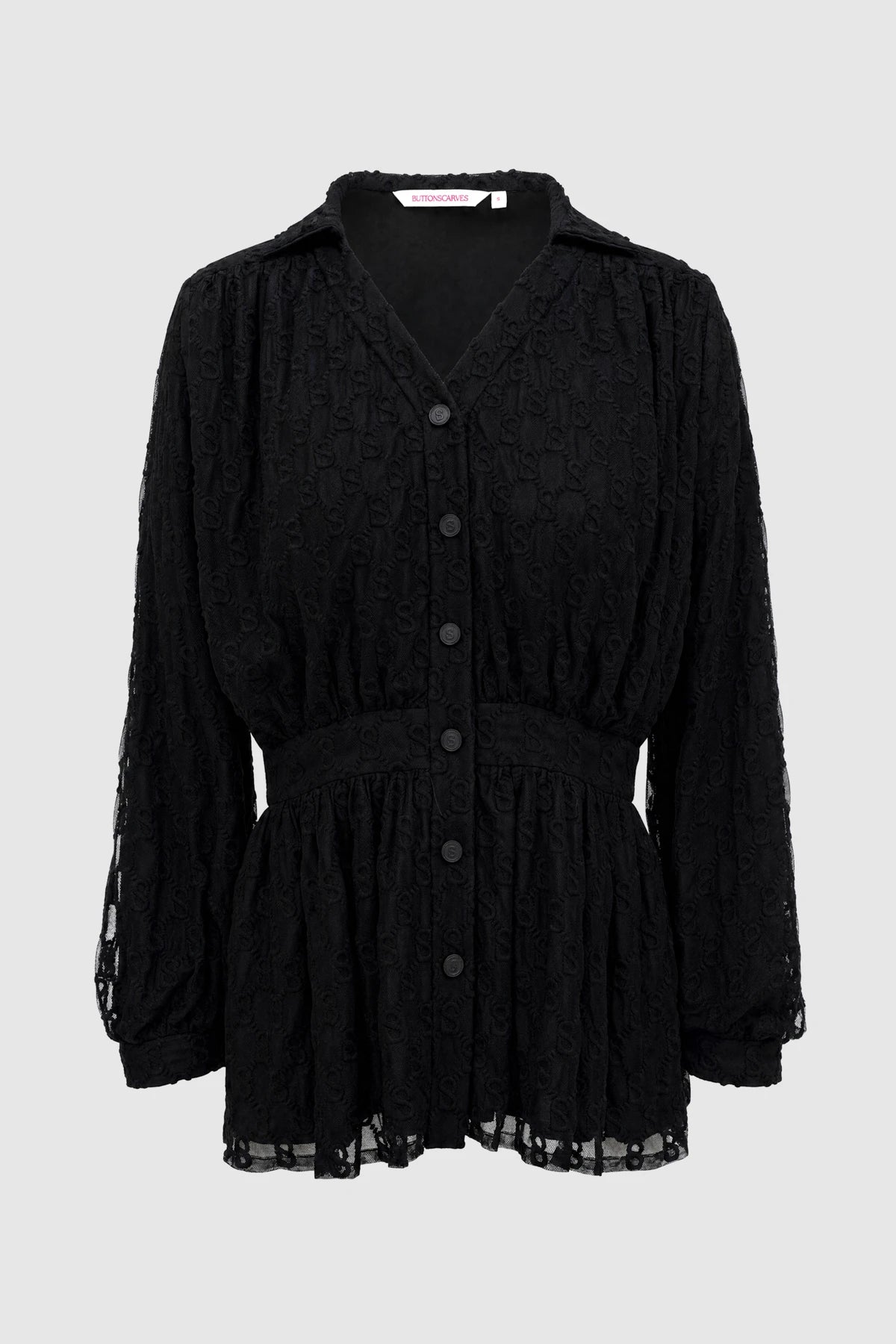 Monogram Lace Puff Shirt - Black