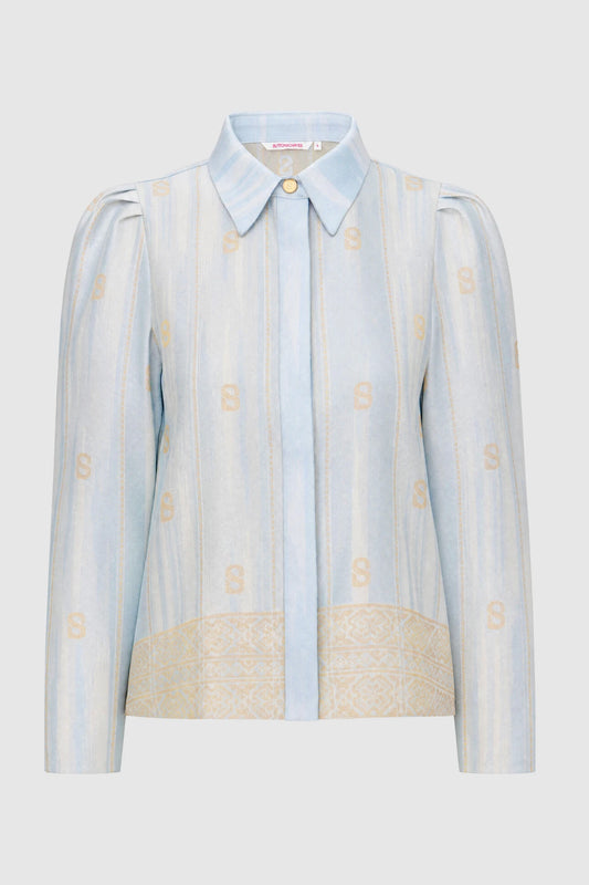 Songket Crop Shirt - Blue