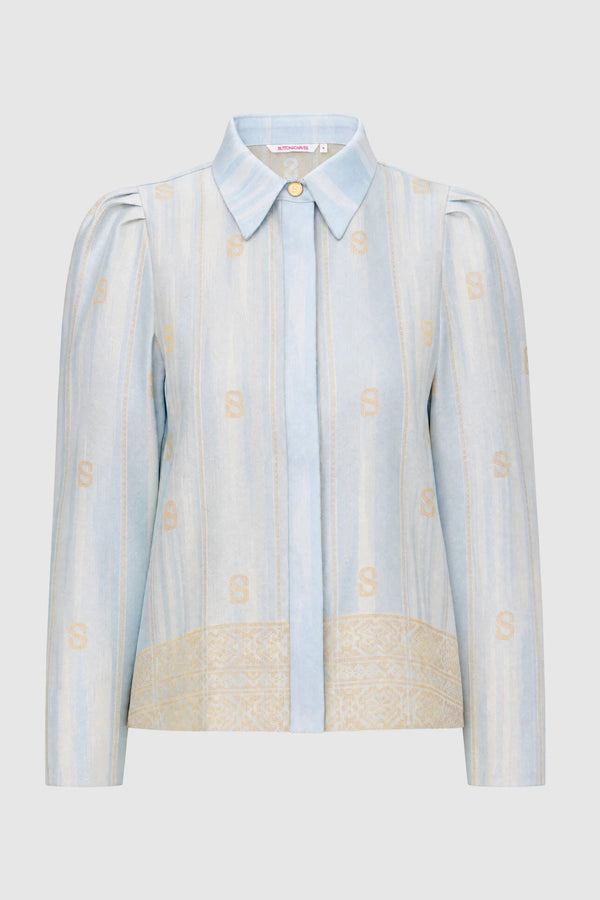 Songket Crop Shirt - Blue