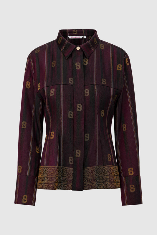 Songket Peplum Shirt - Maroon