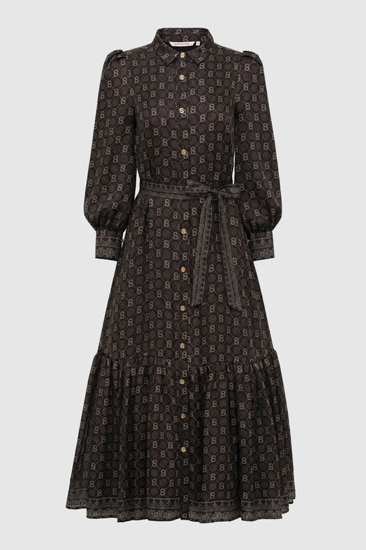 Songket Puff Shirt Dress - Brown