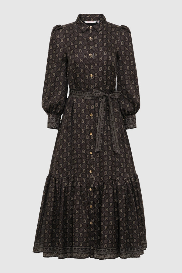 Songket Puff Shirt Dress - Brown