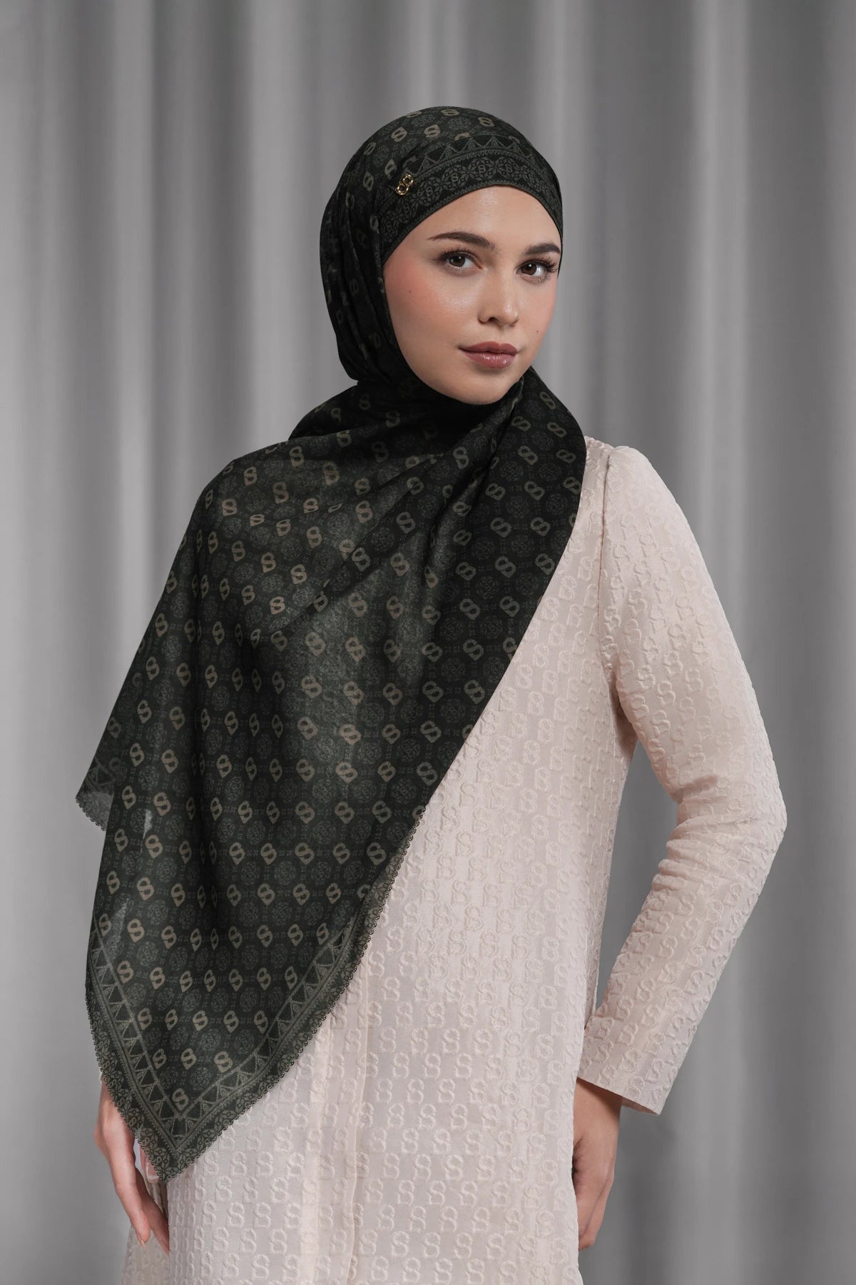 Songket Tie Back Shawl - Coal
