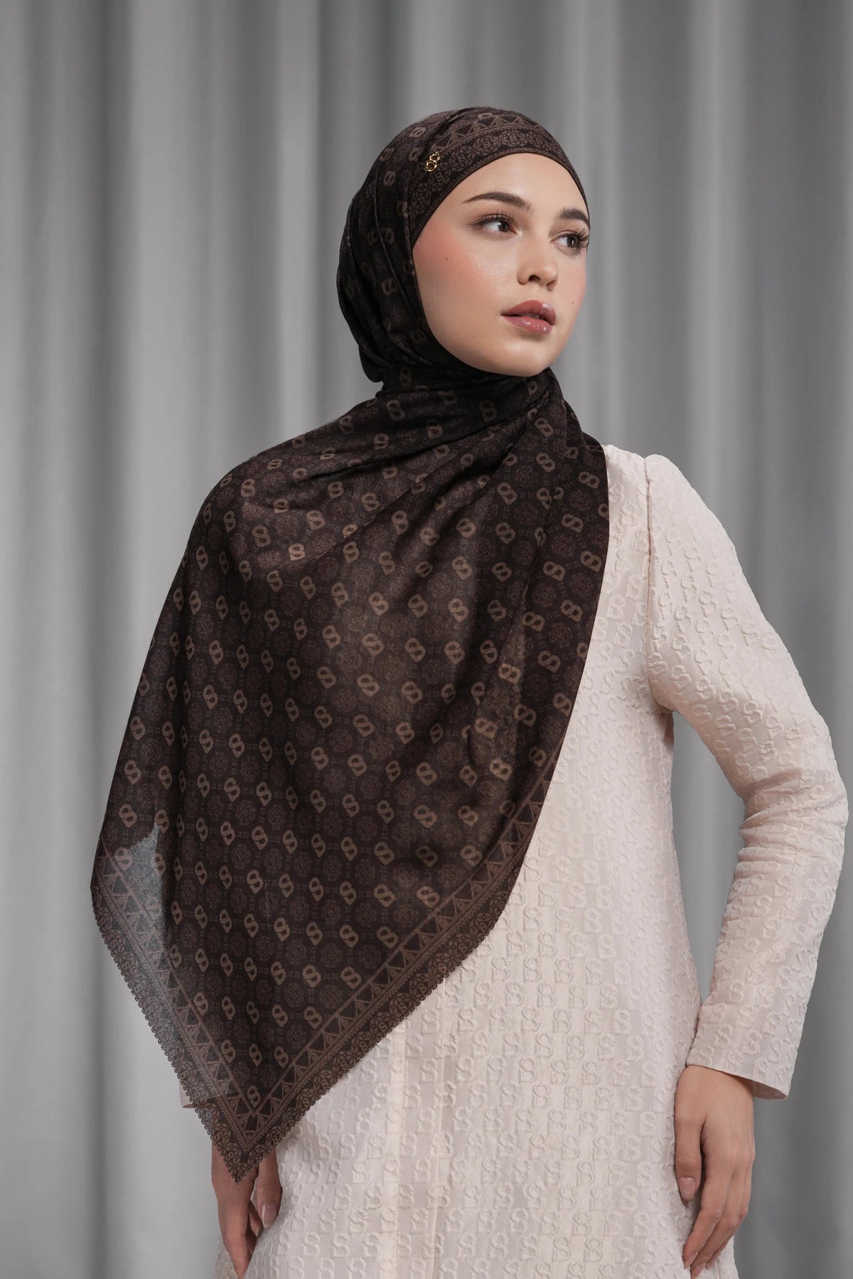 Songket Tie Back Shawl - Mahogany