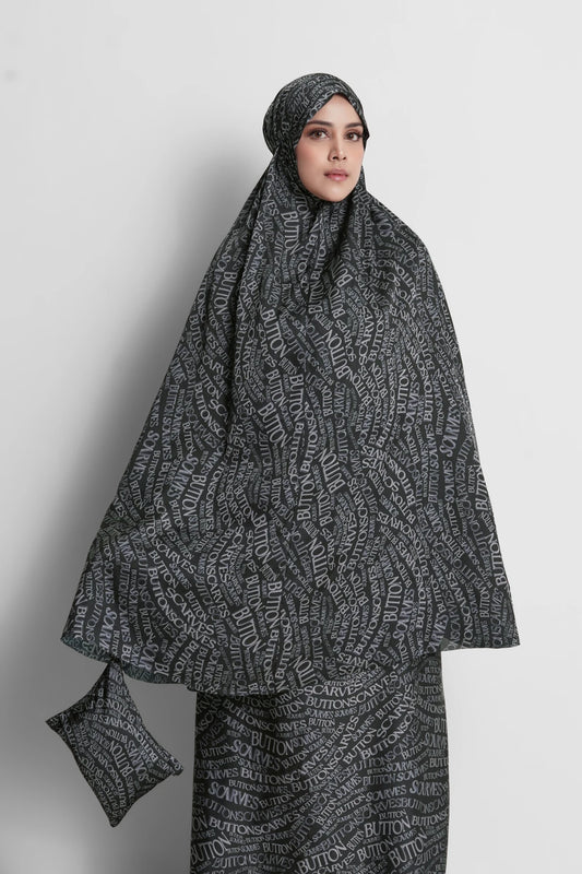 waves monogram prayer robe in caviar by buttonscarves 