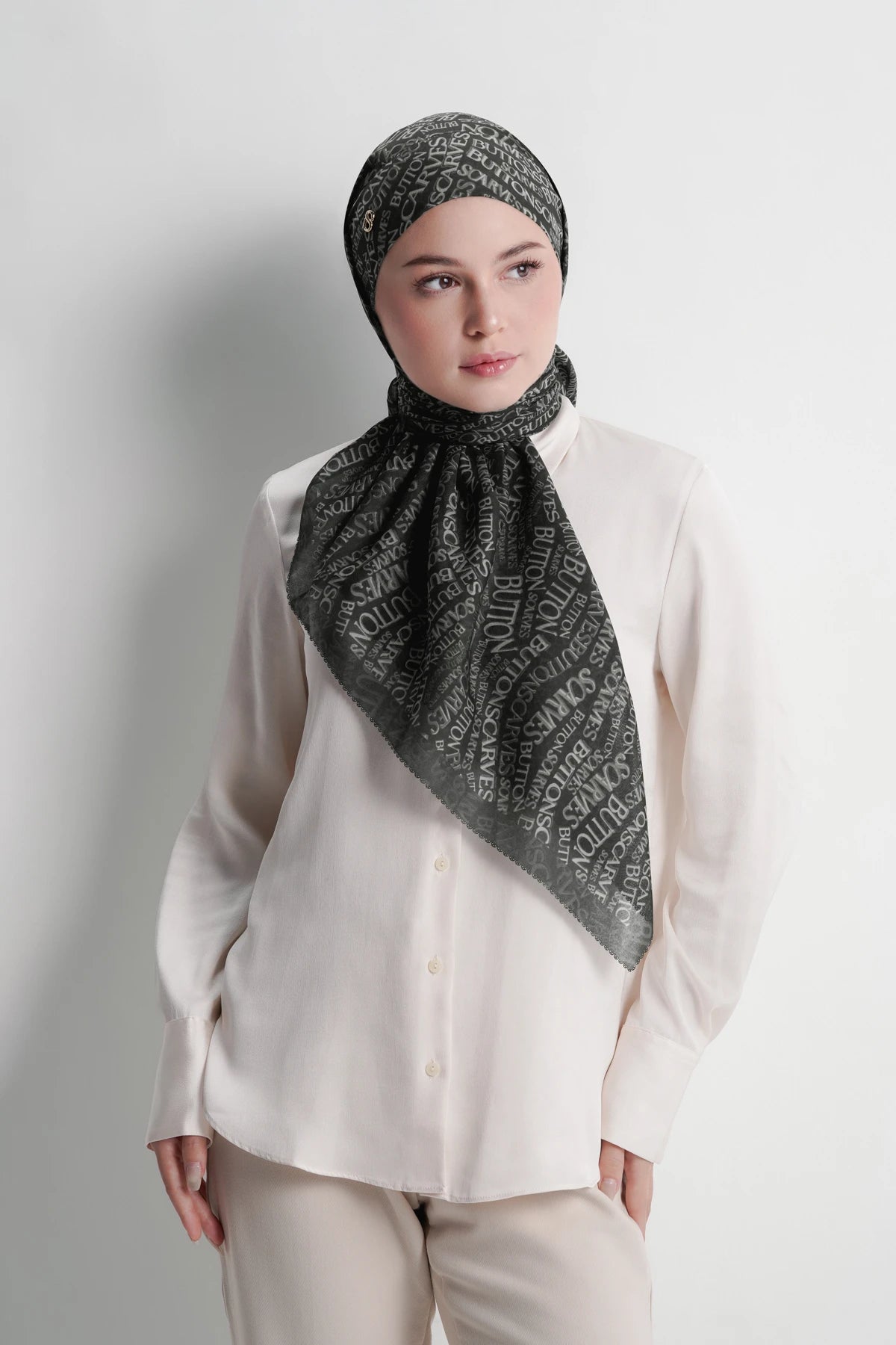 waves monogram tie back scarf in caviar by buttonscarves 