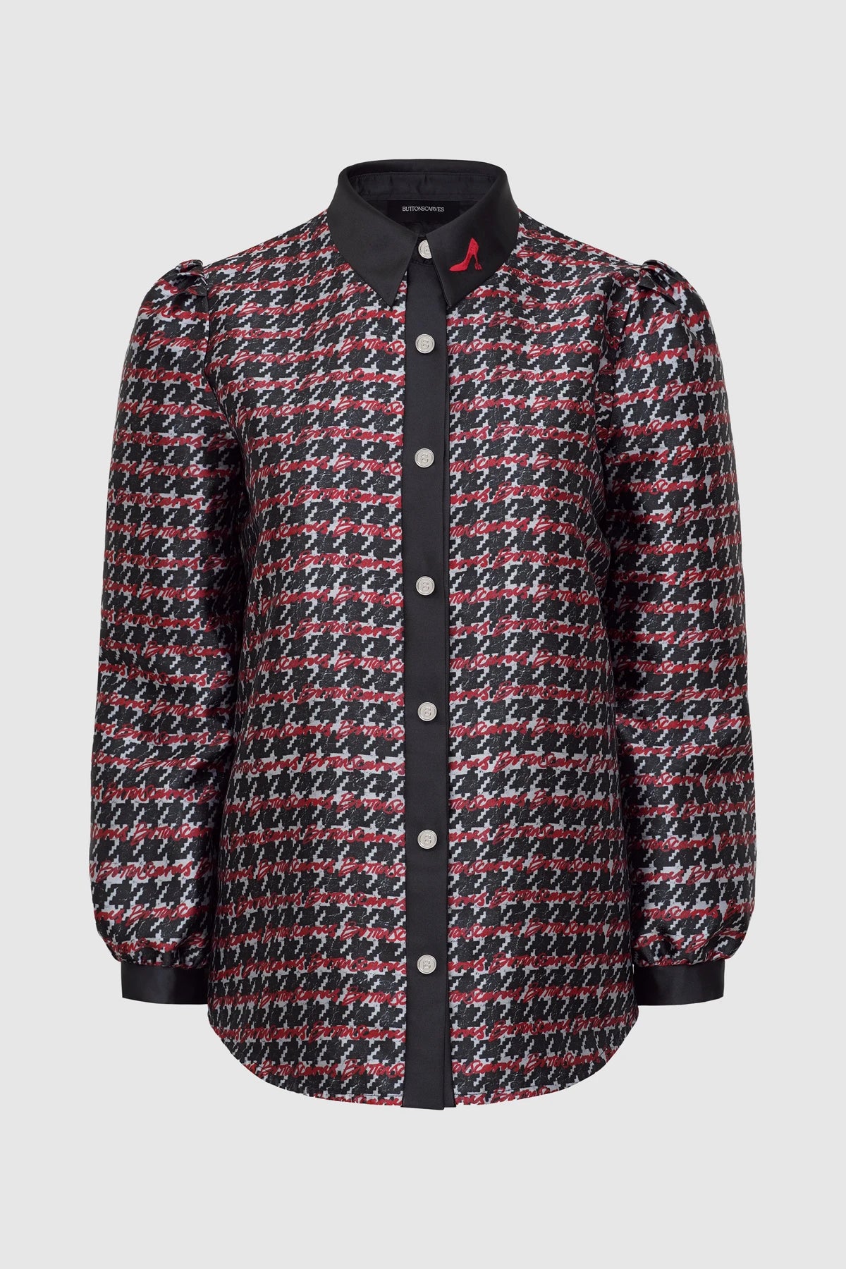 The Editor Houndstooth Shirt - Charcoal Grey