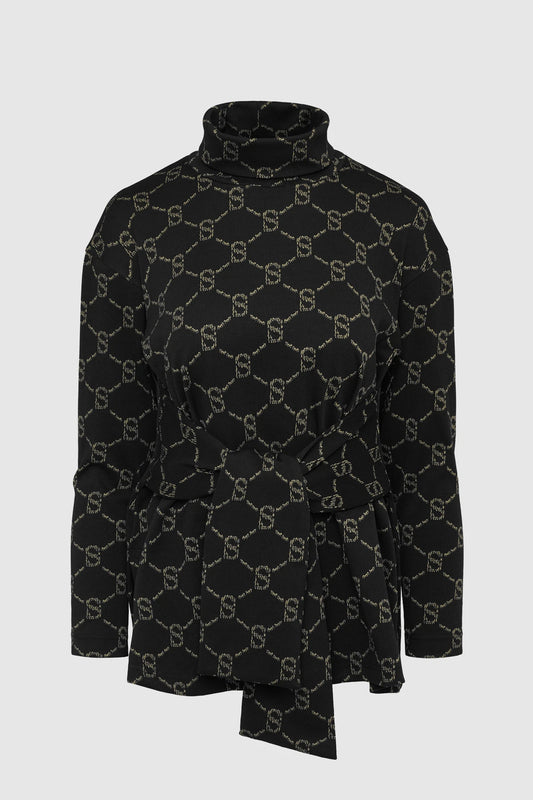 Beverly Monogram High Neck Top - Black