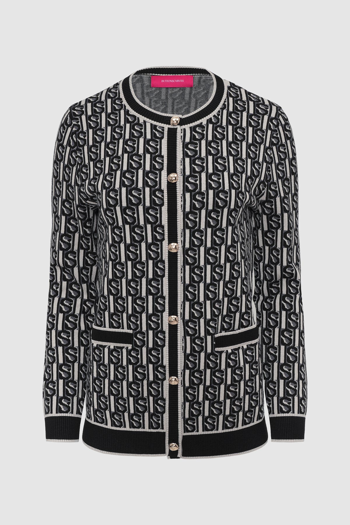 Leena Monogram Cardigan - Black