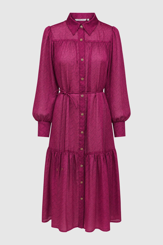 Tropical26 Ruffle Dress - Burgundy