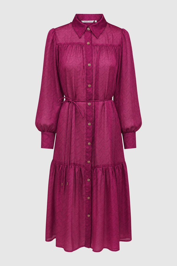 Tropical26 Ruffle Dress - Burgundy