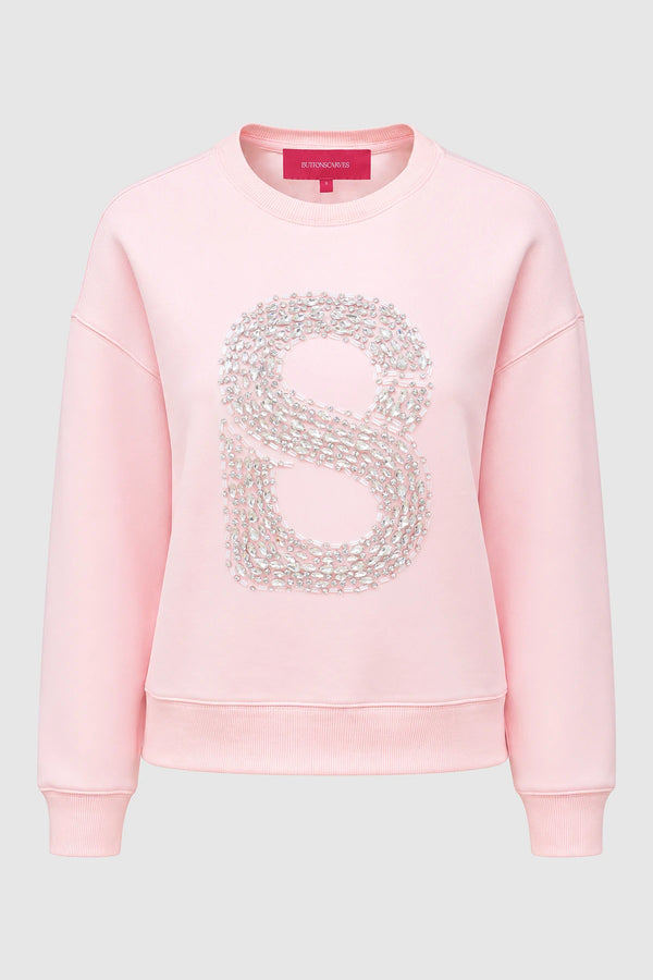 Signature Embellished Crop Sweatshirt - Pink