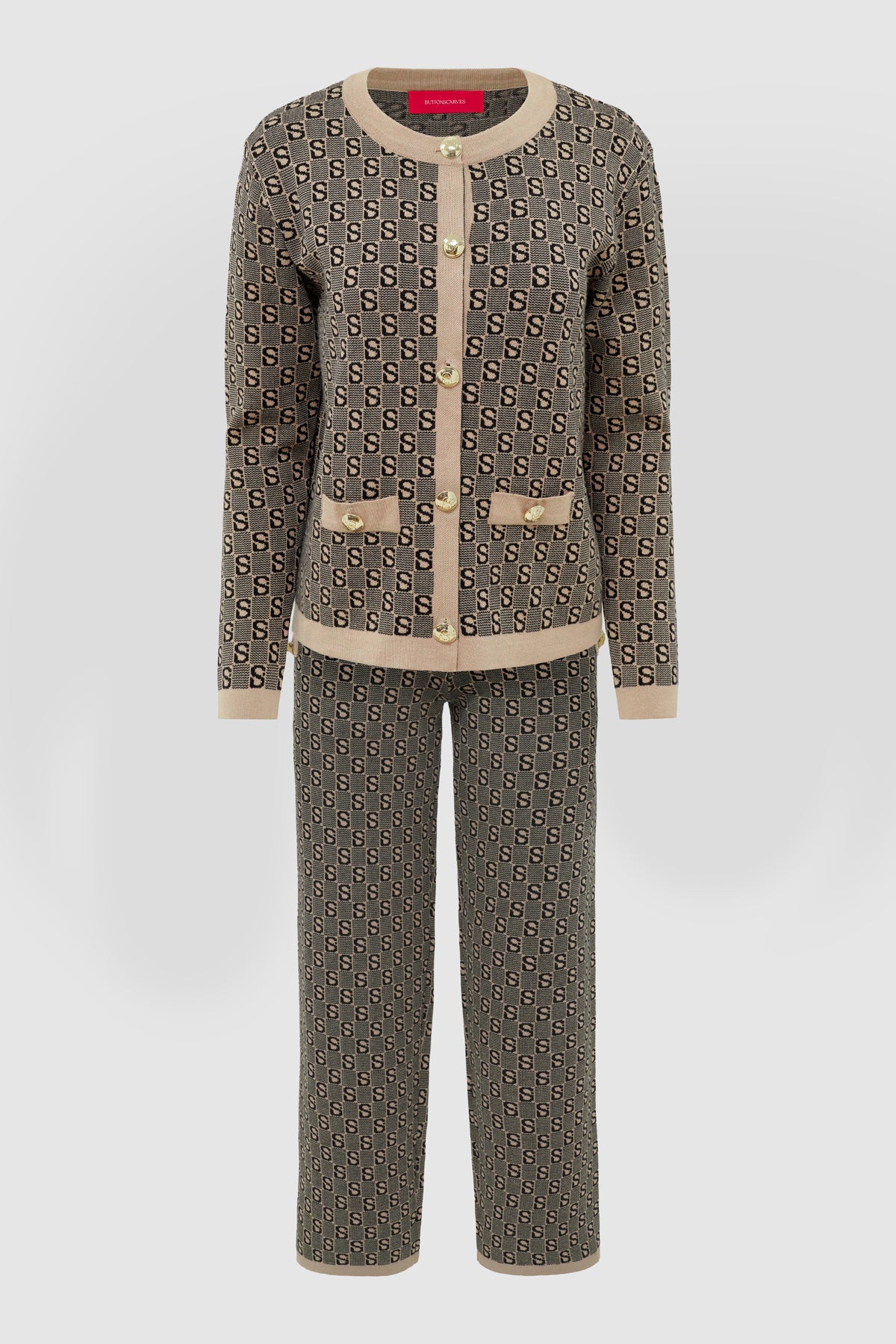 Grid Cardigan Set - Brown