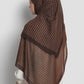 axis tie back shawl in hot fudge by buttonscarves back view