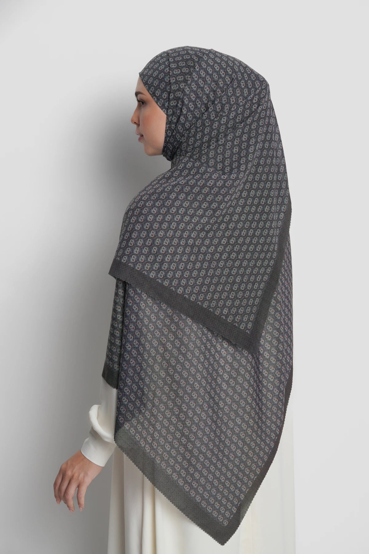 axis tie back shawl in raven by buttonscarves back view