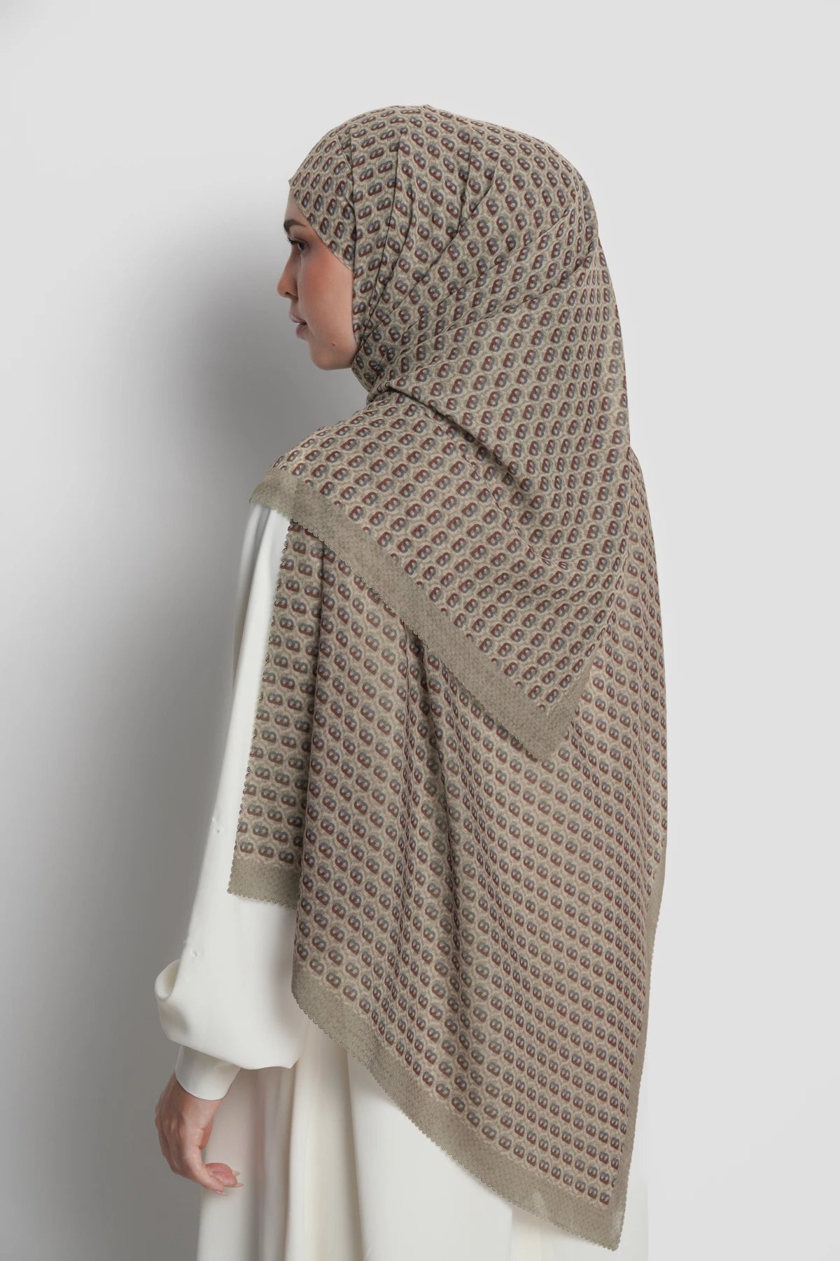 axis tie back shawl in stone gray by buttonscarves back view