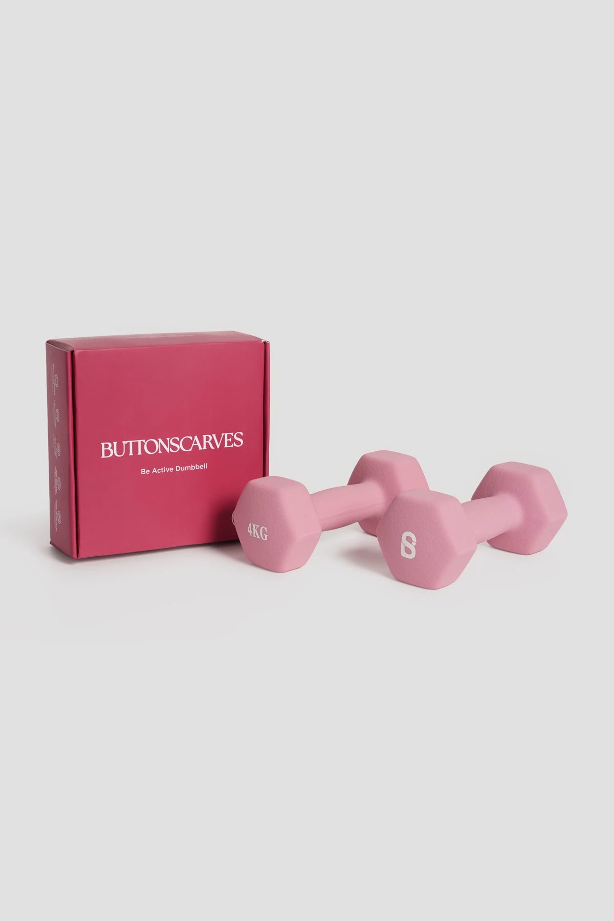 be active dumbbell in pink by buttonscarves with packaging