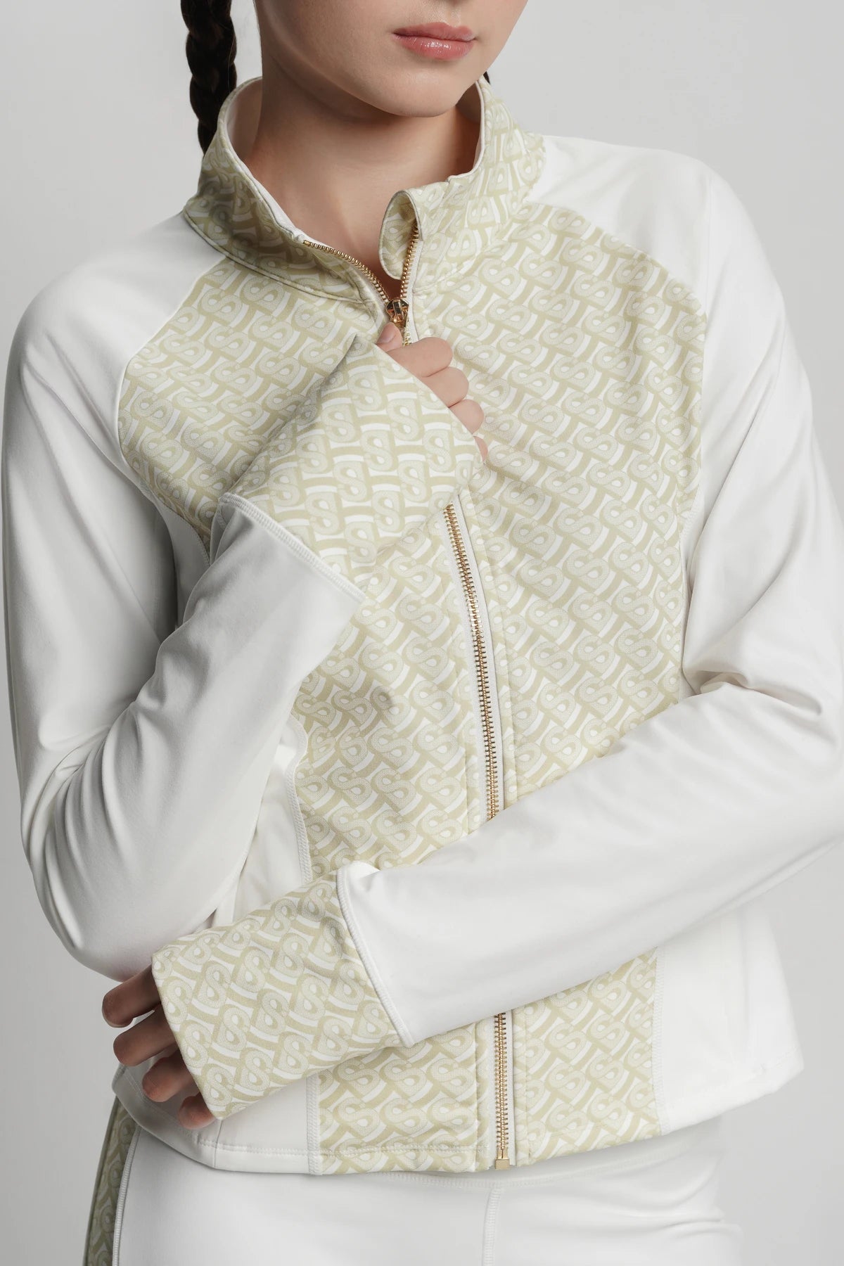 bimu define jacket in vanilla by buttonscarves front view