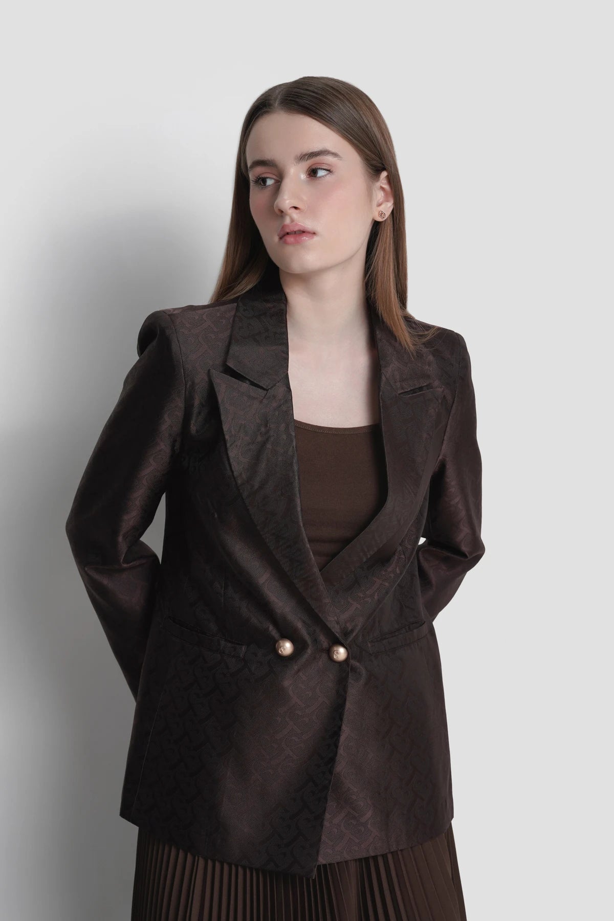 Bimu Jacquard Blazer - Dark Brown