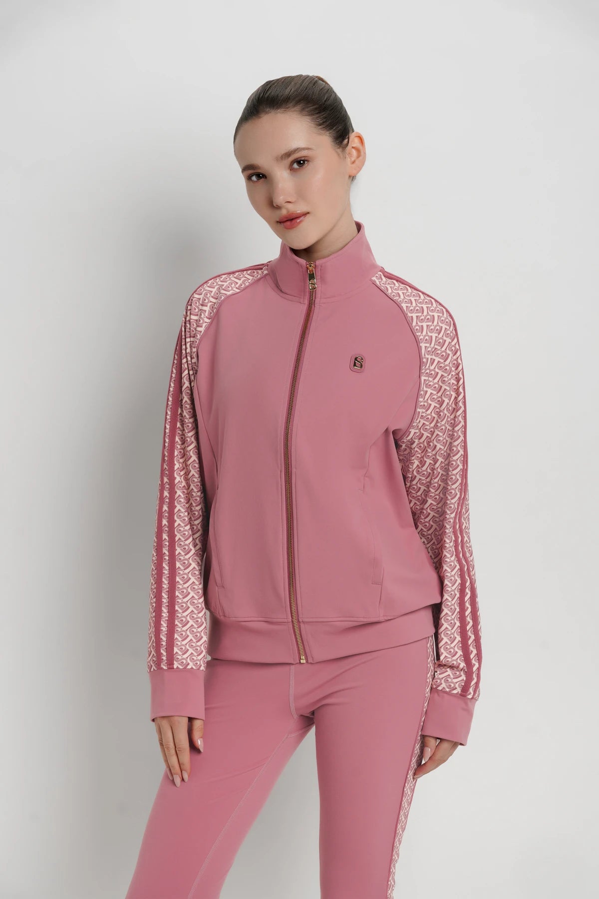 bimu shield jacket in mauvewood by buttonscarves front view