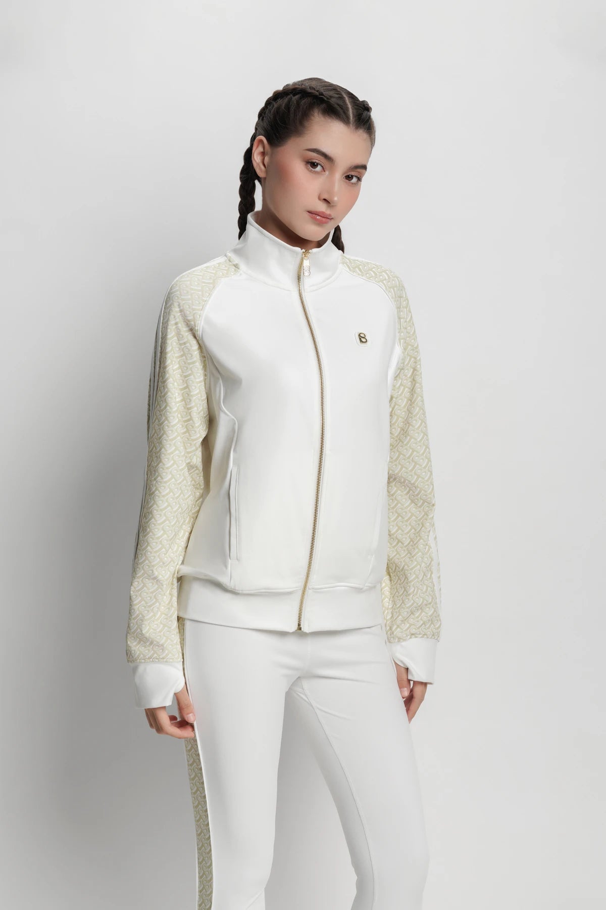 bimu shield jacket in vanilla by buttonscarves front view